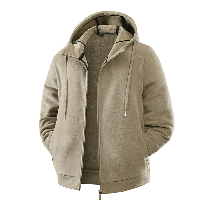 Herren Fleece-Softshell Hybridkapuzenjacke mit Teddy-Innenfutter & verstellbarer Kapuze Drune