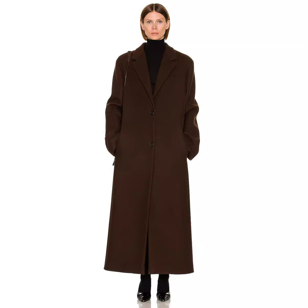 Damen Maximaler Einreihiger Mantel im Oversize‑Schnitt mit klassischem Revers Drune