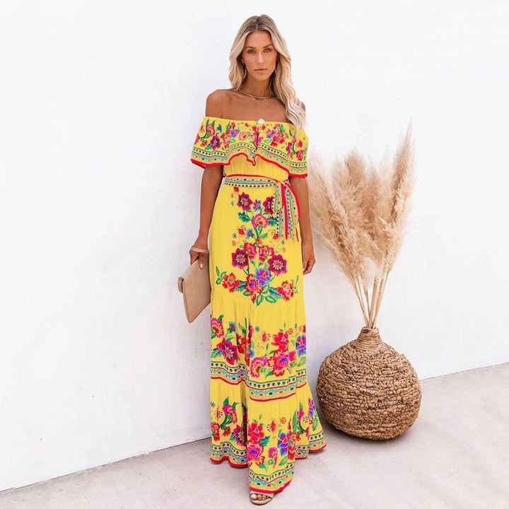 Damen Off-Shoulder Sommerkleid mit floralem Volant Drune