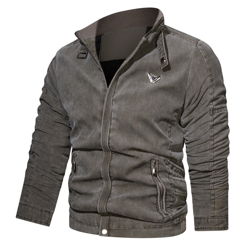 Herren Leichter Baumwollmix-Zipblouson mit Stehkragen und Reißverschlusstaschen Drune