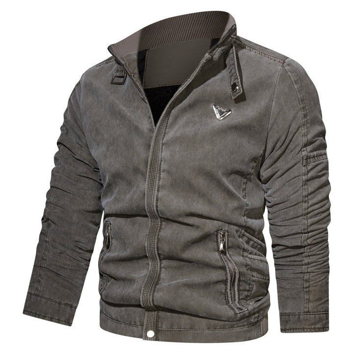Herren Leichter Baumwollmix-Zipblouson mit Stehkragen und Reißverschlusstaschen Drune