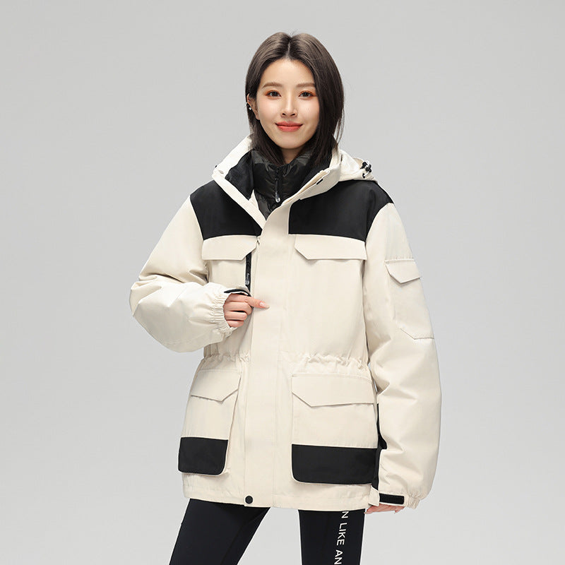 Damen Modische Funktionsjacke mit Hohem Kragen Drune