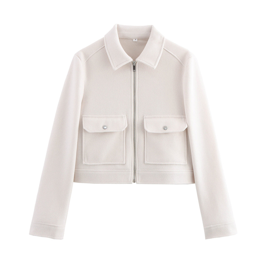 Damen nan kurz geschnittene Wolloptik-Blousonjacke mit durchgehendem Reißverschluss und aufgesetzten Klappentaschen Drune