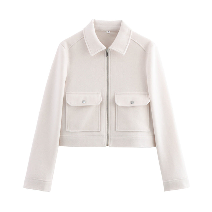 Damen nan kurz geschnittene Wolloptik-Blousonjacke mit durchgehendem Reißverschluss und aufgesetzten Klappentaschen Drune