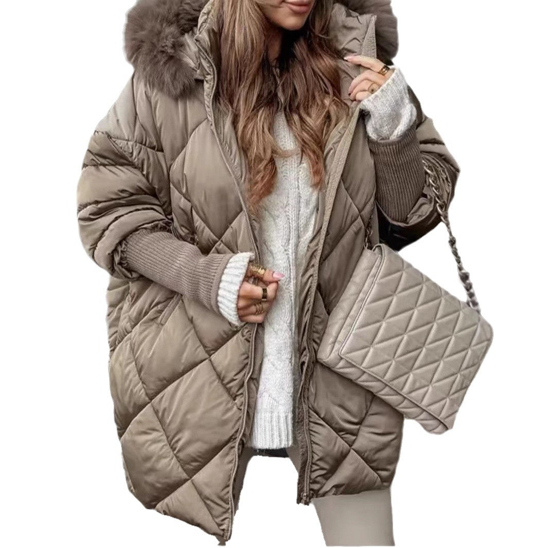 Damen nan weit geschnittener gesteppter Winterparka mit Kapuze Kunstpelzbesatz und Rippbündchen Drune