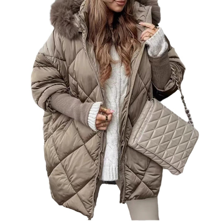 Damen nan weit geschnittener gesteppter Winterparka mit Kapuze Kunstpelzbesatz und Rippbündchen Drune