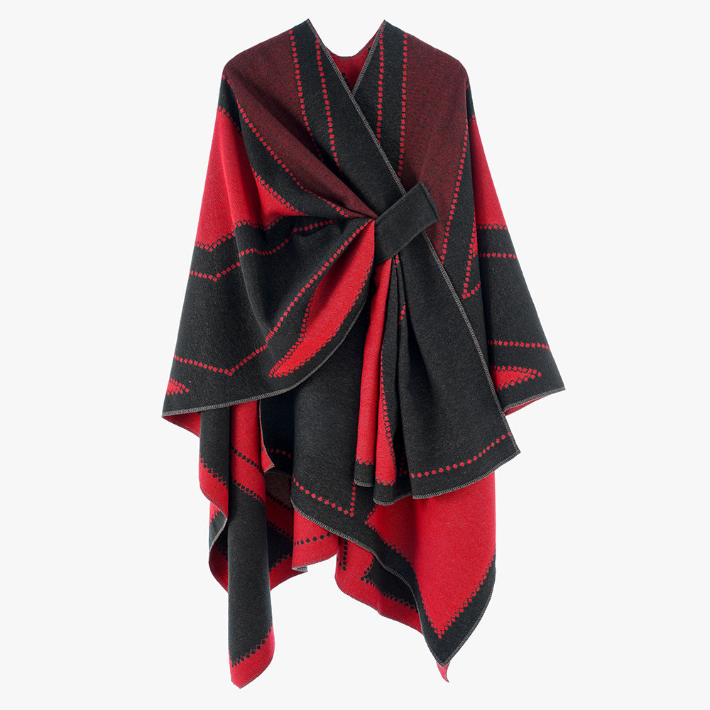 Damen Oversize-Cape aus Jacquard-Strick mit Bindeschlaufe Drune