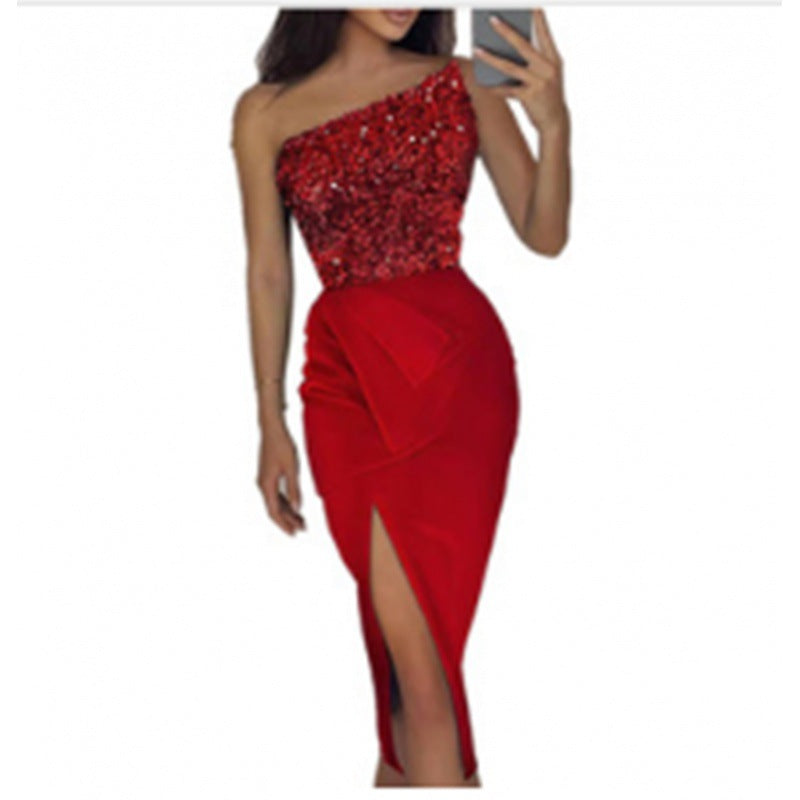 Damen Abendkleid mit asymmetrischem Design und funkelnden Pailletten Drune