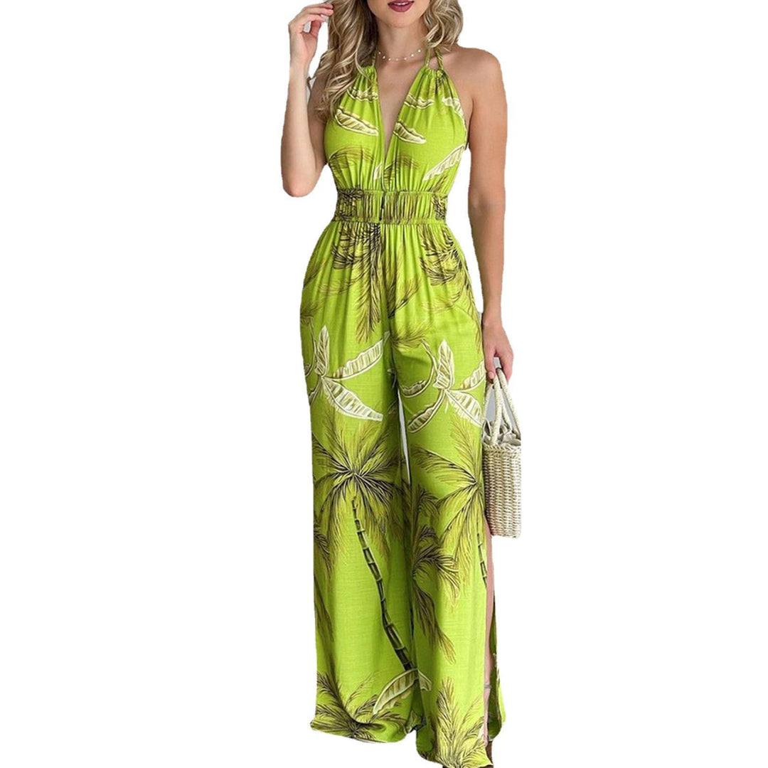 Damen eleganter Jumpsuit mit Spaghettiträgern und hohen Seitenschlitzen Drune