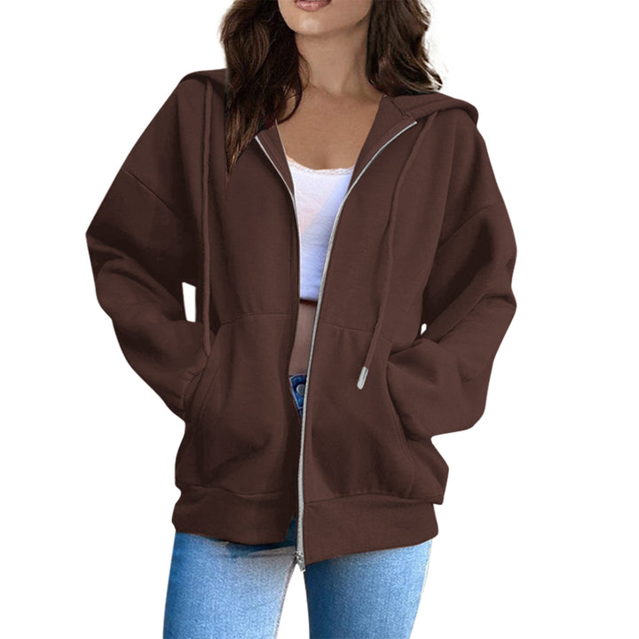 Damen nan oversized Kapuzenjacke mit durchgehendem Reißverschluss, Kängurutaschen und weichem Innenfutter Drune