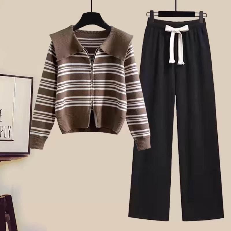 Damen Strickjacke mit Reißverschluss und weiten Hosen Drune