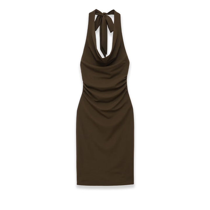 Damen Midikleid mit Neckholder, Wasserfall‑Cowl‑Ausschnitt und seitlicher Raffung Drune