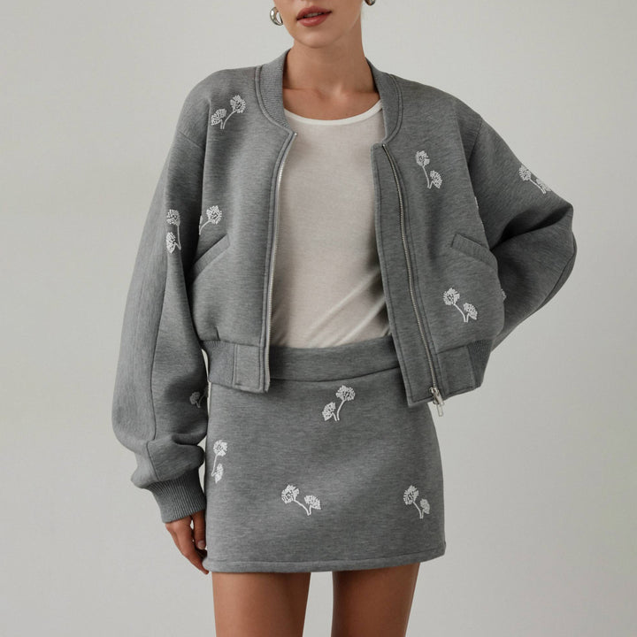 Damen Sportliches Set mit Blumenstickerei Drune