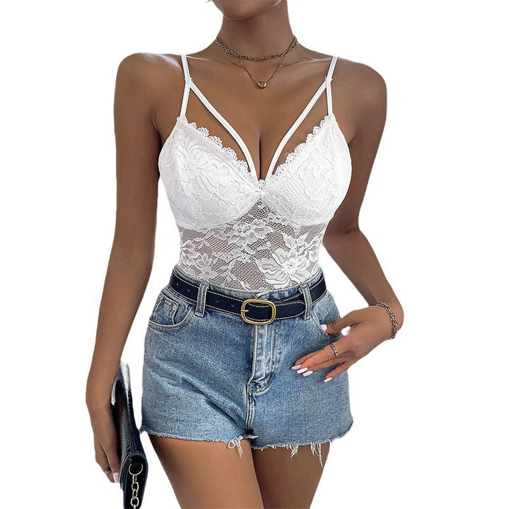 Damen Spitzen-Bodysuit mit verstellbaren Trägern und transparenter Vorderseite Drune