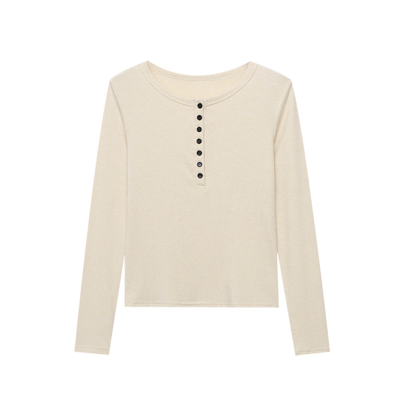 Damen Langarm-Henley-Shirt mit modischer Knopfleiste und bequemen Schnitt Drune