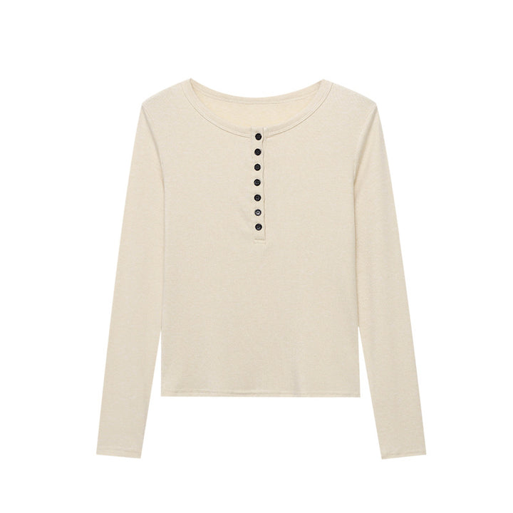 Damen Langarm-Henley-Shirt mit modischer Knopfleiste und bequemen Schnitt Drune