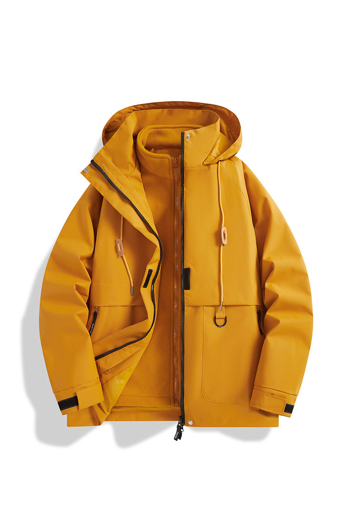 Herren Mehrlagige Softshell-Utilityjacke mit integriertem Fleece-Innenjackett, Kordelzugkapuze und Multifunktions-Taschen Drune