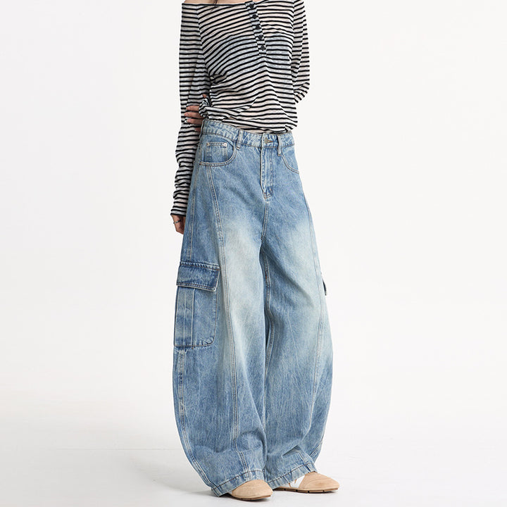 Damen Weite Cargo-Denim-Palazzohose im Baggy-Cut Drune