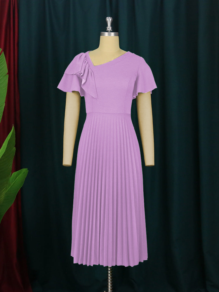 Damen elegantes Plisseekleid mit asymmetrischem Rüschen-Detail Drune