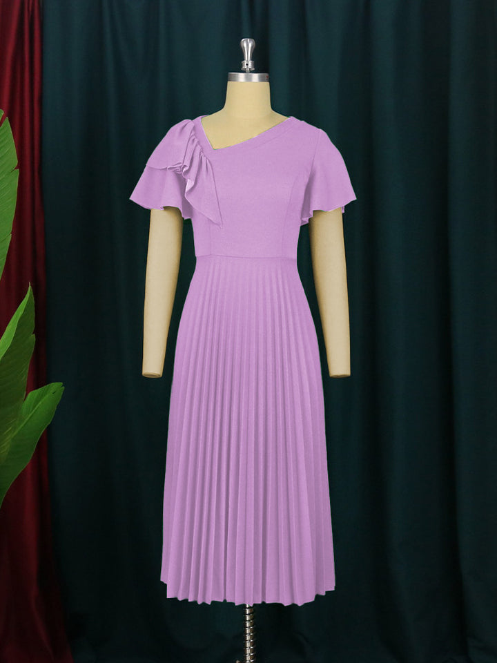 Damen elegantes Plisseekleid mit asymmetrischem Rüschen-Detail Drune