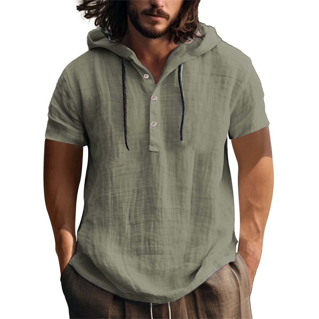 Herren lässiges Kurzarm-Hoodie mit Knopfleiste Drune