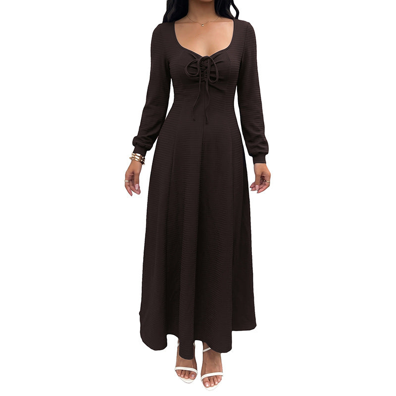 Damen Elegantes Maxikleid mit Schnürdetails Drune