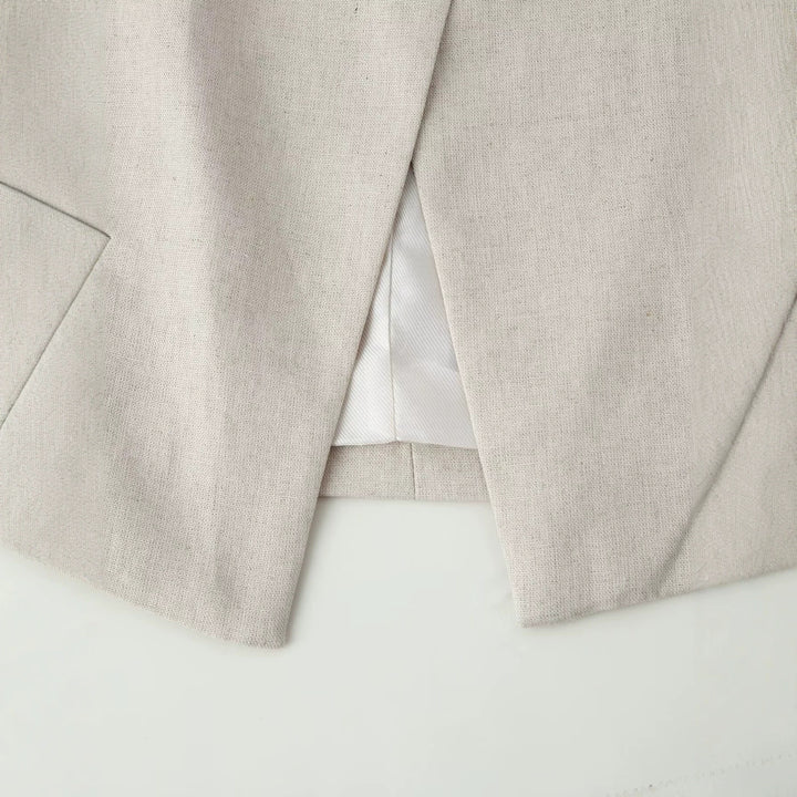 Damen Leichte Leinenoptik Kurzjacke mit Stehkragen und asymmetrischem einknöpfigem Verschluss Drune