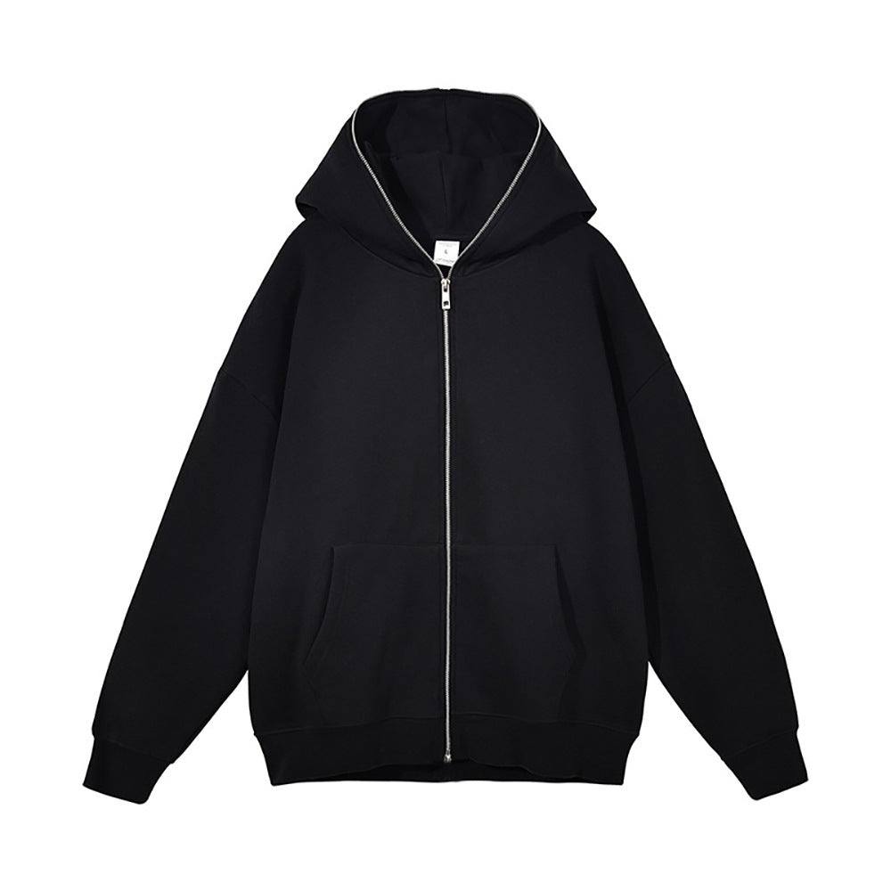 Unisex nan Kapuzenjacke mit durchgehendem Reißverschluss, doppellagiger Kapuze und Kängurutaschen Drune