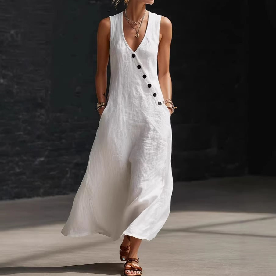 Damen Langarmkleid mit seitlichem Schlitz und Knopfdetails Drune