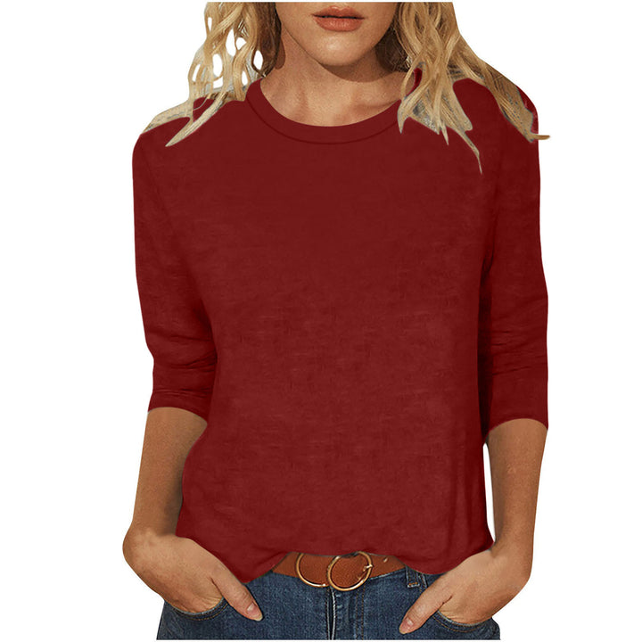 Damen nan lässiges 3/4-Arm Shirt mit Rundhalsausschnitt, lockerer Passform und seitlichen Schlitzen Drune