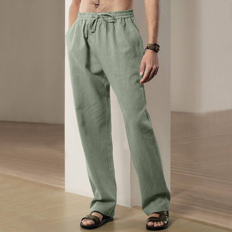 Herren Locker geschnittene Leinenhose mit Kordelzug und geradem Bein Drune