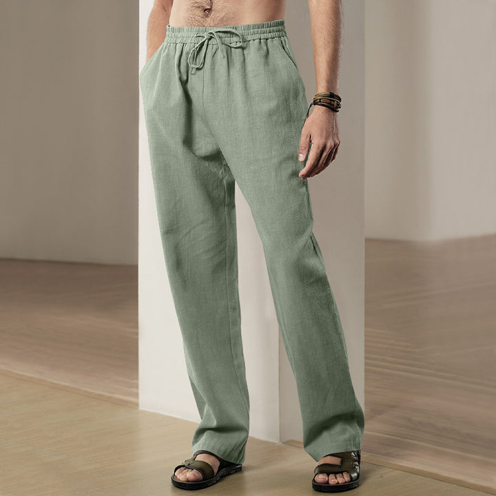 Herren Locker geschnittene Leinenhose mit Kordelzug und geradem Bein Drune
