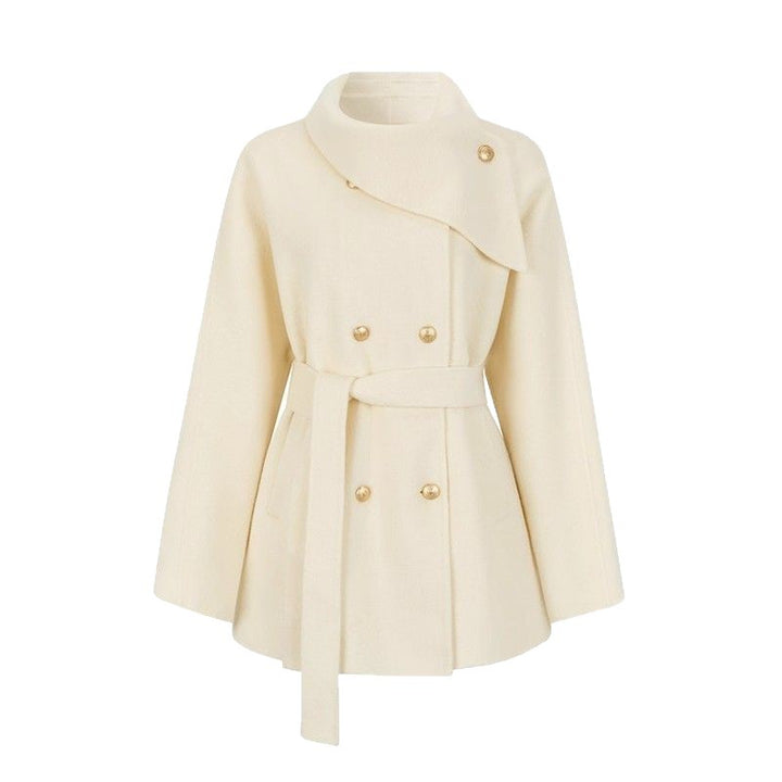 Damen modische Kurzjacke mit asymmetrischem Kragen und goldenen Knopfdetails Drune