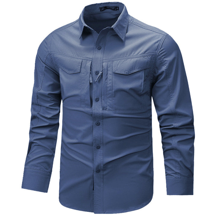 Herren Langarm Outdoor-Hemd mit Ripstop, Brustklappen und Reißverschlusstasche Drune