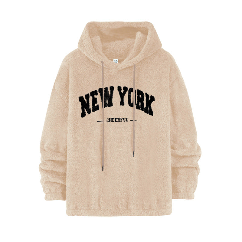 Unisex Kuscheliger Teddy-Fleece-Hoodie mit Chenille-Schriftzug Drune