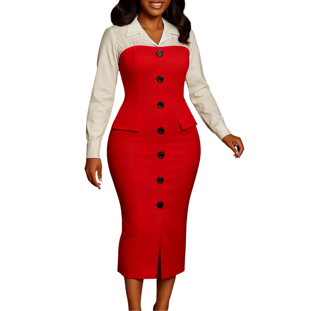 Damen Hemdkleid mit Knopfleiste und langen Ärmeln Drune