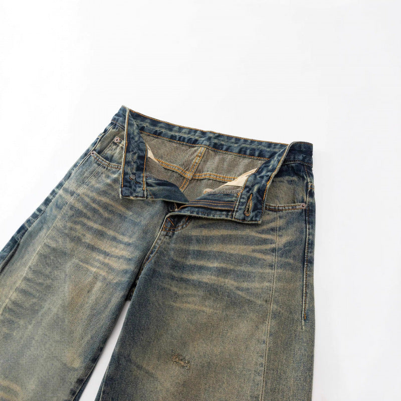 Damen Weite High-Waist Baggy-Jeans mit Used-Waschung und Distressed-Details Drune