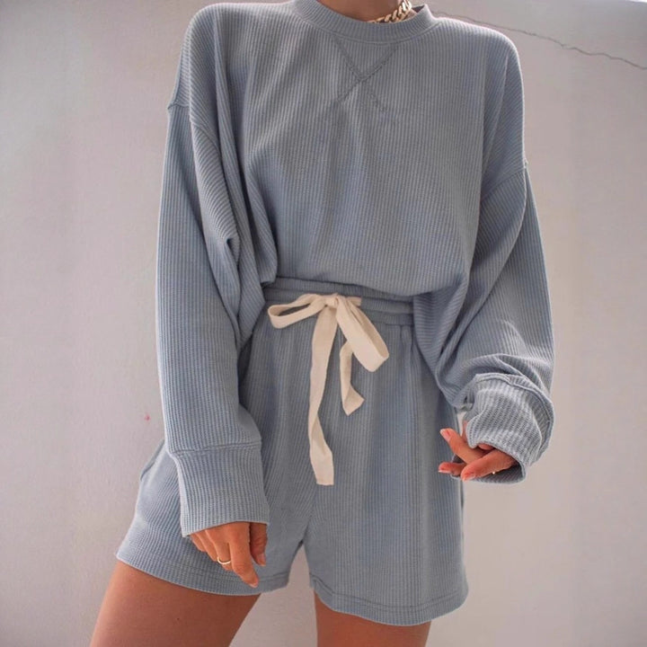 Damen Casual Oversized Sweatshirt und Shorts Set Drune