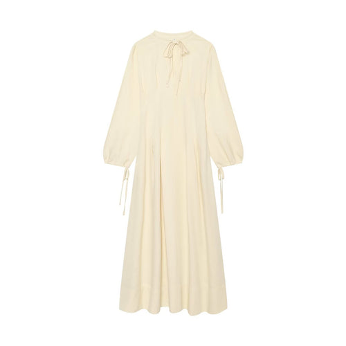 Damen Maxikleid mit Stehkragen, Bindeschal und Ballonärmeln Drune