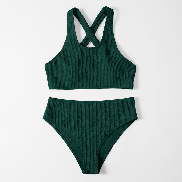 Damen Sportliches Bikini-Set mit hoch geschnittenem Slip und modischem Rückenträger Drune