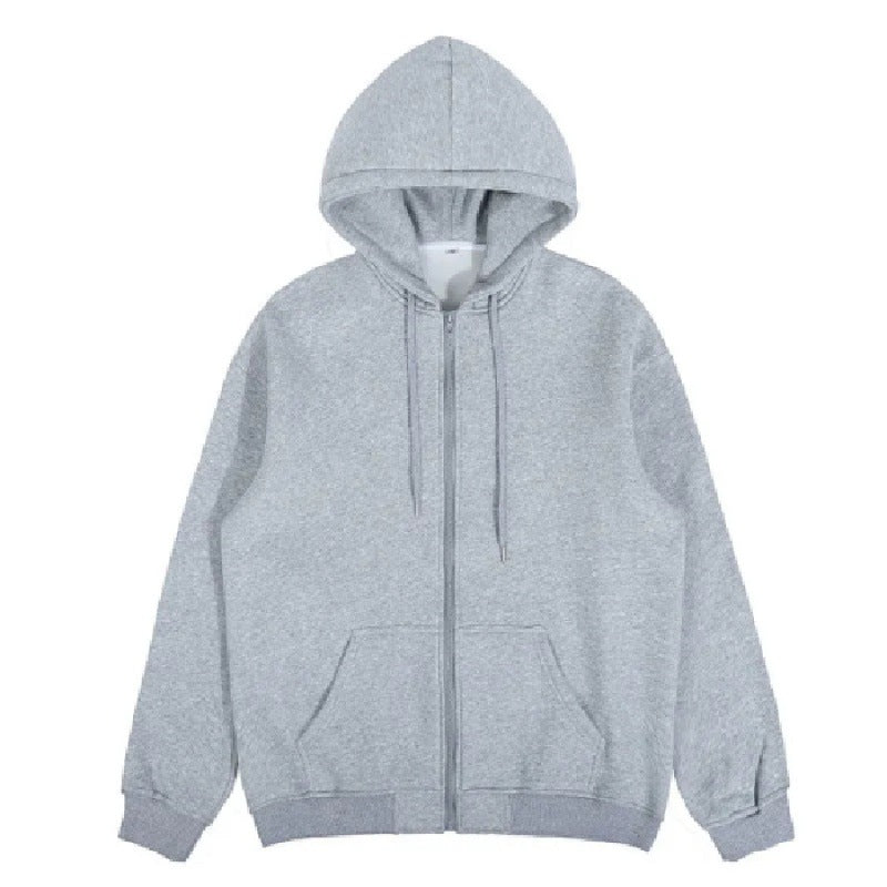 Unisex nan minimalistischer Zip-Hoodie aus schwerer Baumwollmischung mit Kängurutaschen und gerippten Bündchen Drune
