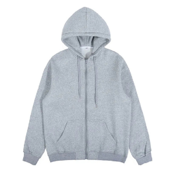 Unisex nan minimalistischer Zip-Hoodie aus schwerer Baumwollmischung mit Kängurutaschen und gerippten Bündchen Drune