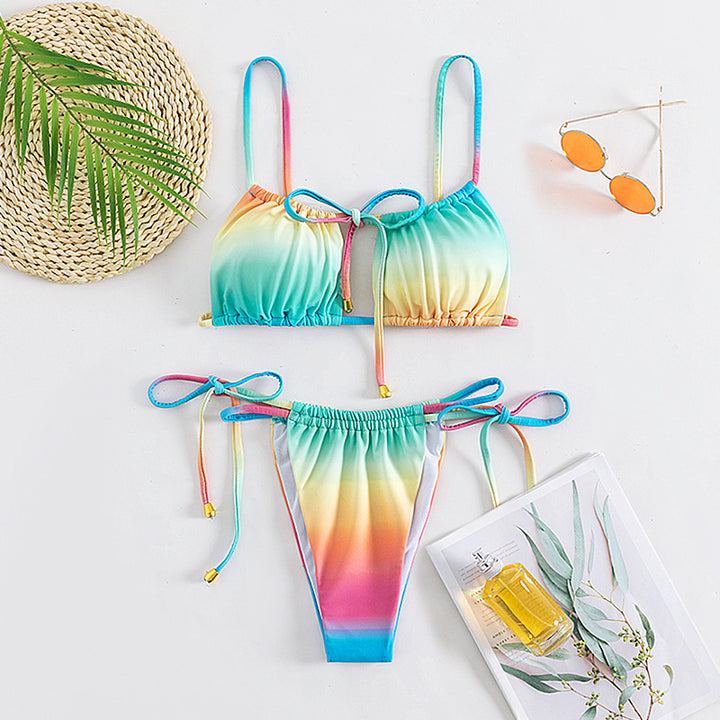 Damen Bikiniset mit verstellbaren Trägern und buntem Farbverlauf Drune