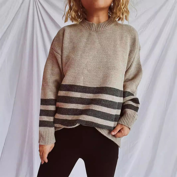 Damen lässiger Oversize-Pullover mit modernem Streifenmuster Drune