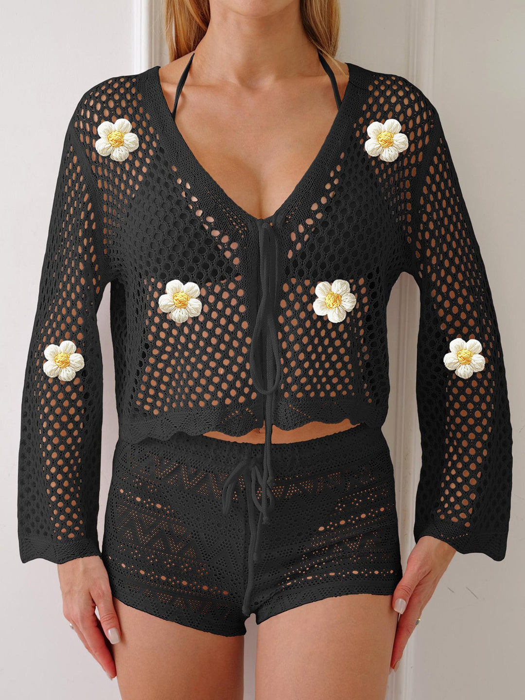 Damen leichte Häkeljacke mit floralem Detail Drune
