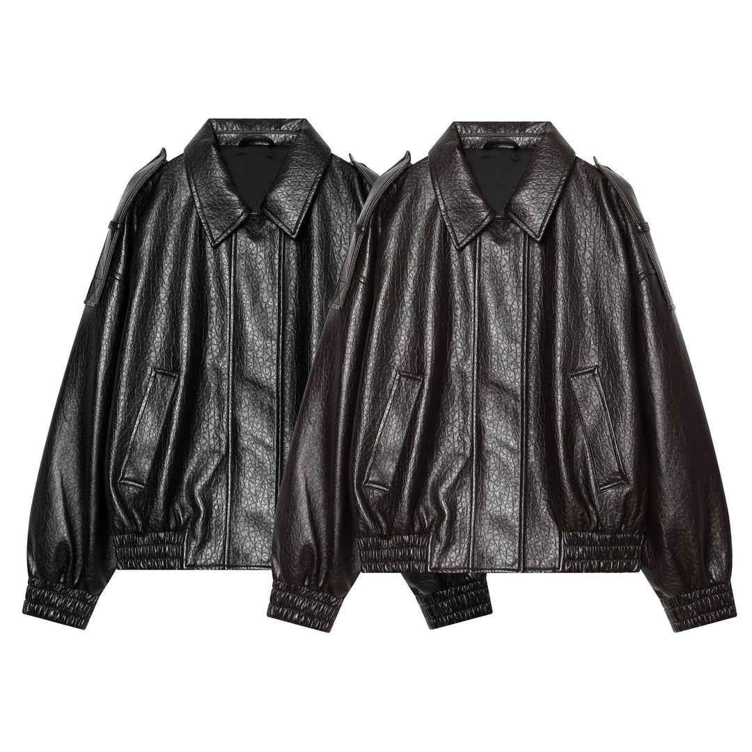 Damen Kurzes glänzendes Biker-Blouson aus veganer Lederoptik mit Ballonärmeln Drune