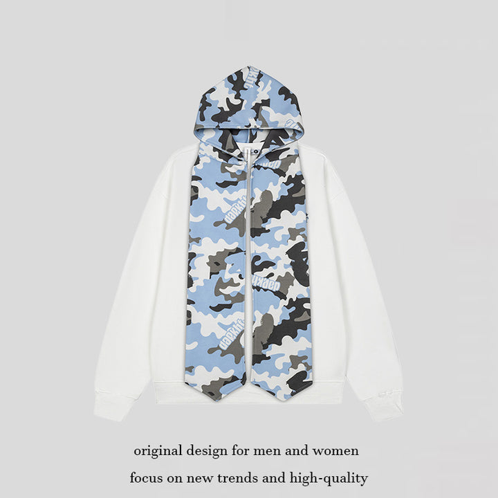 Damen Kapuzen-Sweatshirt mit überlanger Schal‑Optik und Frontzip Drune