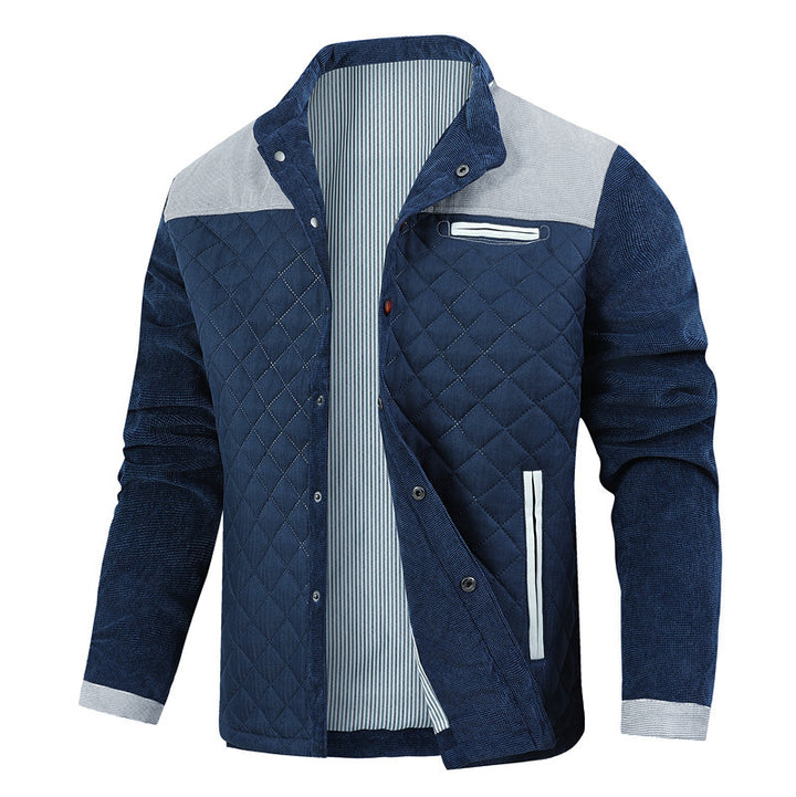 Herren Steppjacke im Cord-Mix mit Kontrast-Schulterpartie und verdeckter Druckknopfleiste Drune