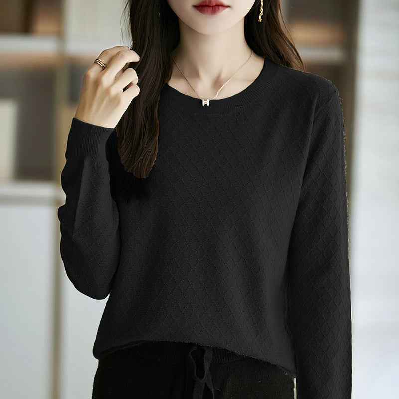 Damen Lässiger Feinstrickpullover mit dezentem Rautenmuster und gerippten Bündchen Drune