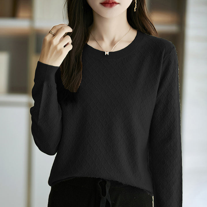 Damen Lässiger Feinstrickpullover mit dezentem Rautenmuster und gerippten Bündchen Drune